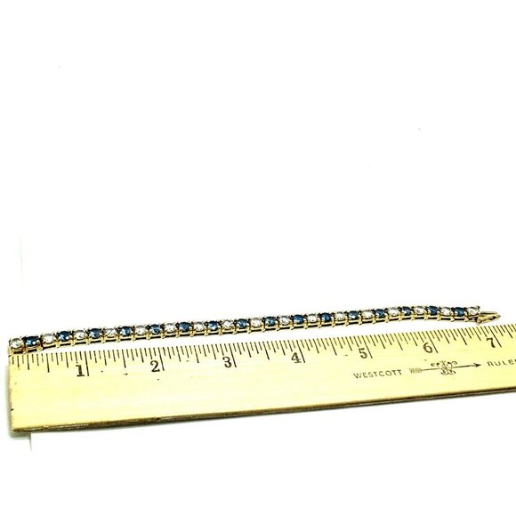 14k Yellow Gold Tennis Bracelet 13CTW Blue & White Cubic Zirconia 7'' inches - Picture 11 of 13